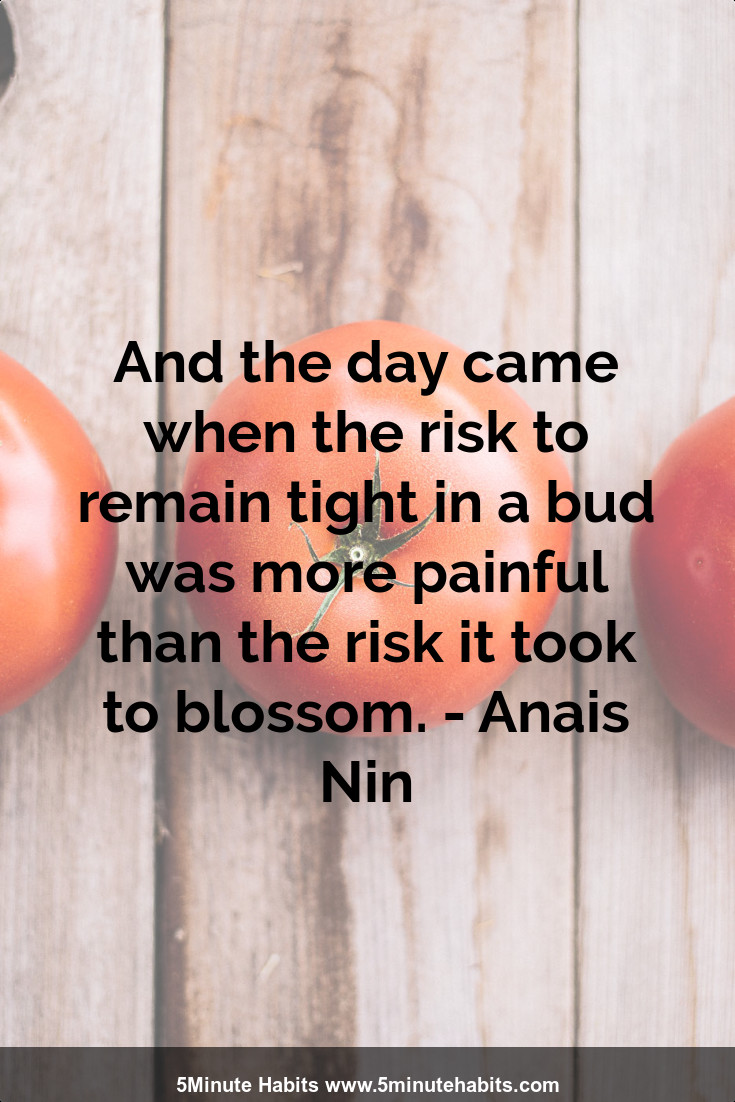 And the day came when the risk to remain tight in a bud was more painful than the risk it took to blossom. - Anais Nin